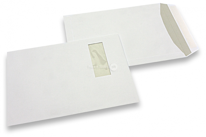 Sobres con ventana, blancos, 220 x 312 mm (EA4), ventana a la izquierda 40 x 110 mm, posición de la ventana a 20 mm desde izquierda y 50 mm del parte superior, cierre engomado, 120 gramos, peso aprox. cada uno 18 g