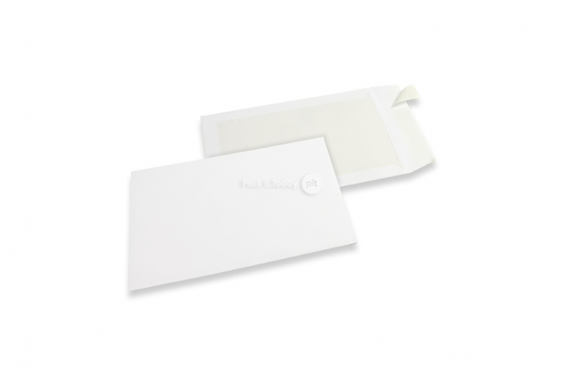 Sobres con dorso de cartón - 220 x 312 mm, anverso kraft blanco de 120 gramos, reverso dúplex blanco de 450 gramos, tira