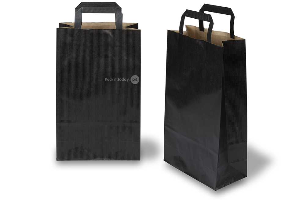 Bolsas de papel con asas planas - negro, 220 x 105 x 360 mm