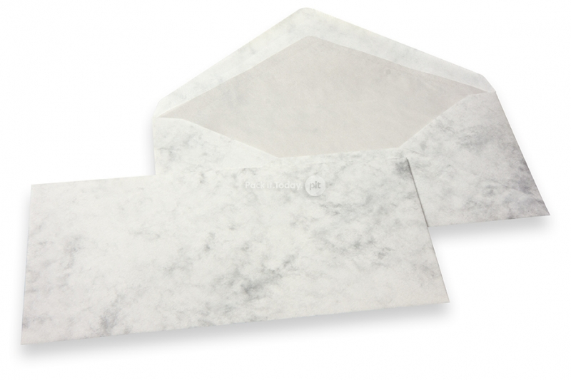 Sobres estampado mármol - 110 x 220 mm, mármol gris, forro interior gris