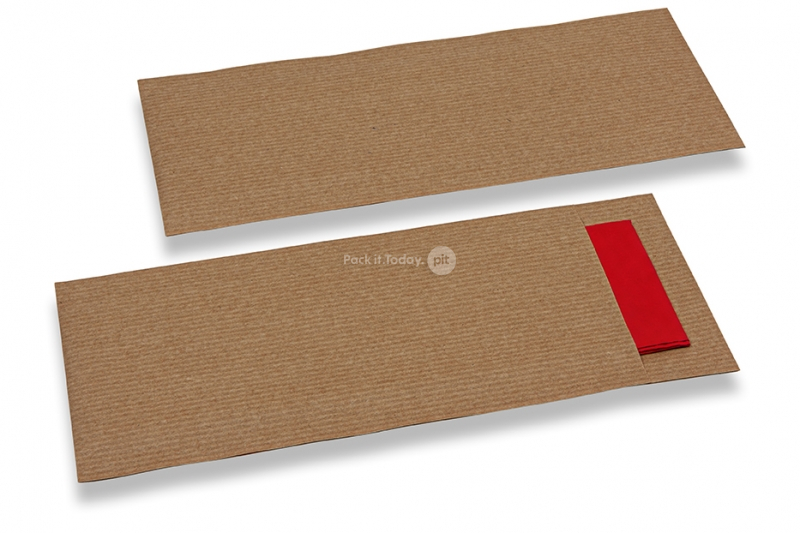 Bolsas para cubiertos marrón sin incisión + rojo servilleta de papel
