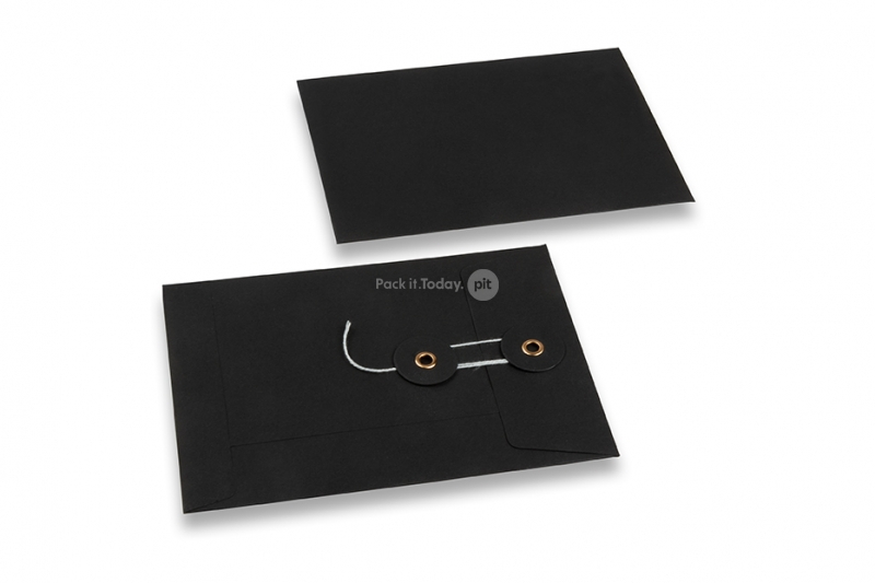 Sobres con cuerda y arandela - 114 x 162 mm, negro