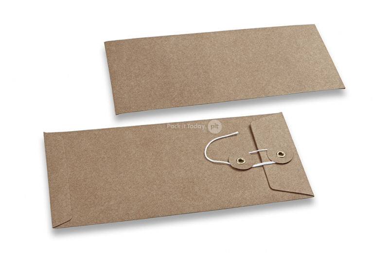 Sobres con cuerda y arandela - 110 x 220 mm, marron kraft