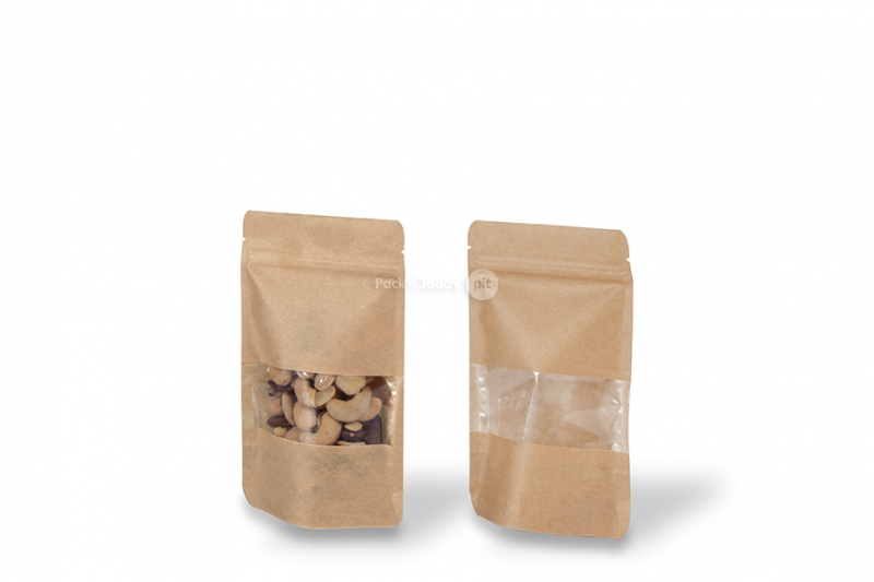 Bolsa kraft con cierre zip y ventana - marron, 110 x 185 x 70 mm, 250 ml