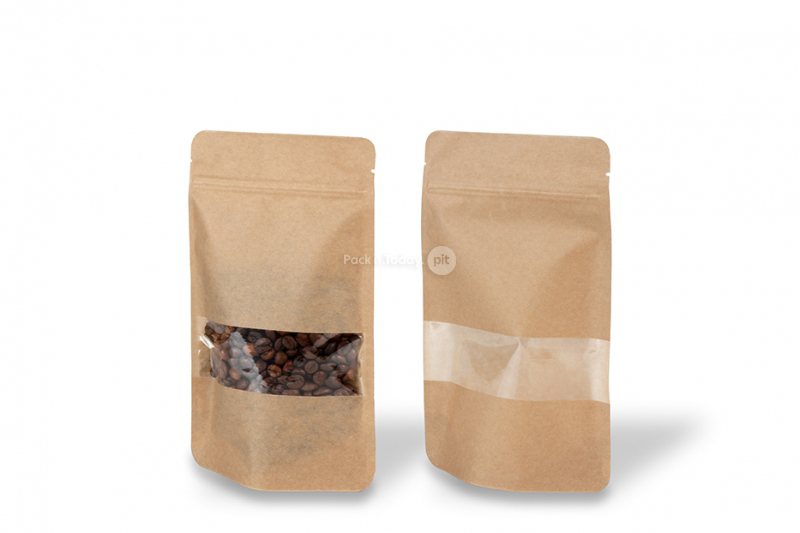 Bolsa kraft con cierre zip y ventana - marron, 130 x 225 x 70 mm, 500 ml