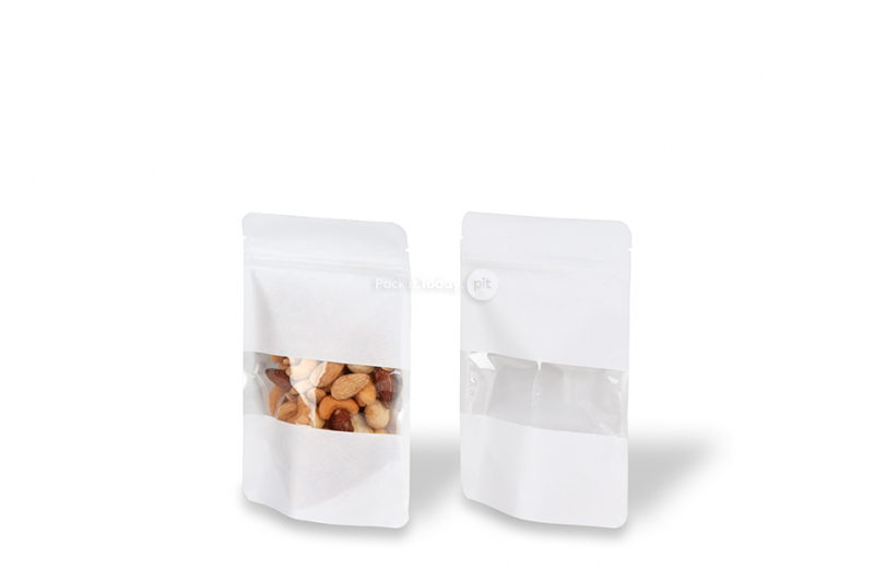 Bolsa kraft con cierre zip y ventana - blanco, 110 x 185 x 70 mm, 250 ml