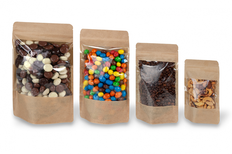 Bolsas stand up kraft con ventana grande