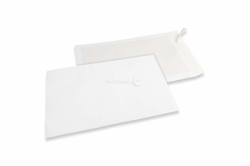 Sobres con dorso de cartón - 310 x 440 mm, anverso kraft blanco de 120 gramos, reverso dúplex blanco de 450 gramos, tira