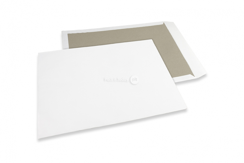 Sobres con dorso de cartón - 400 x 500 mm, anverso kraft blanco de 120 gramos, reverso dúplex gris de 700 gramos, no engomado / sin tira