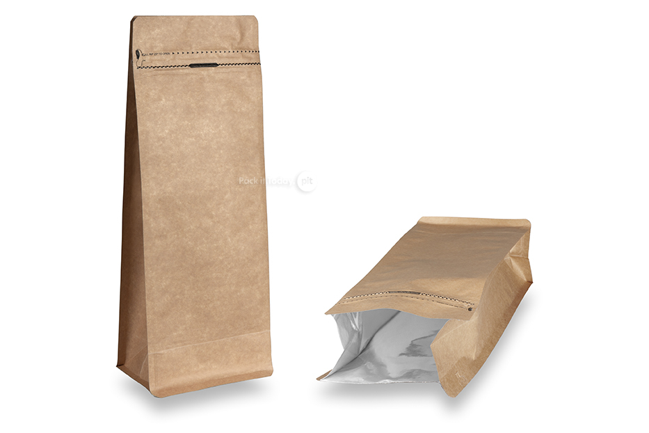Bolsas de pie con fondo plano - marron, 2000 ml / 1000 gramos café molido