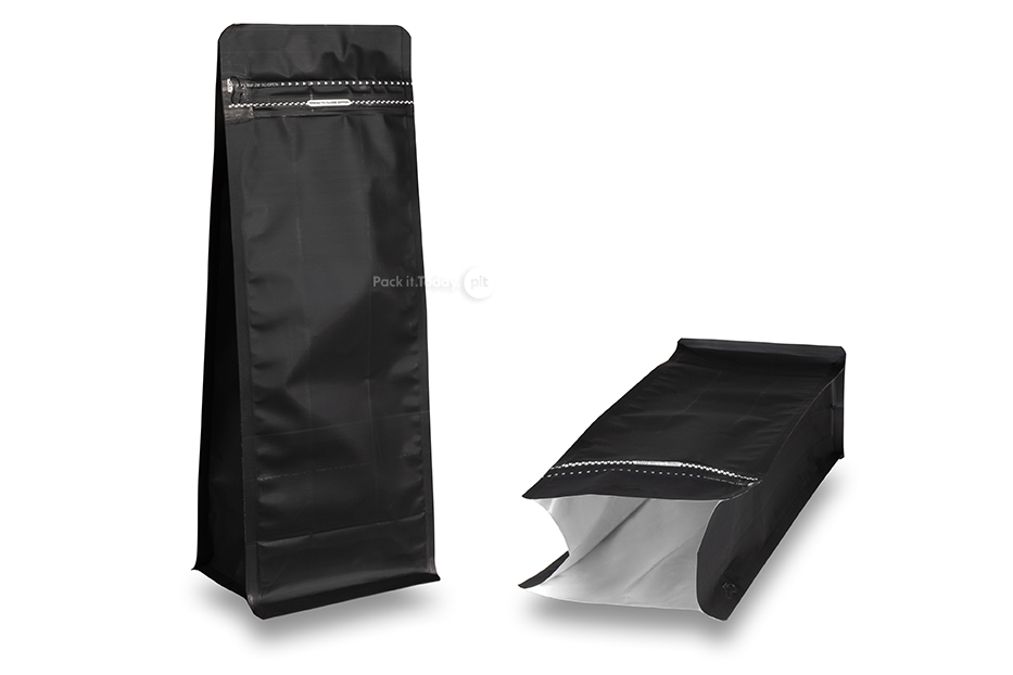 Bolsas de pie con fondo plano - negro, 2000 ml / 1000 gramos café molido