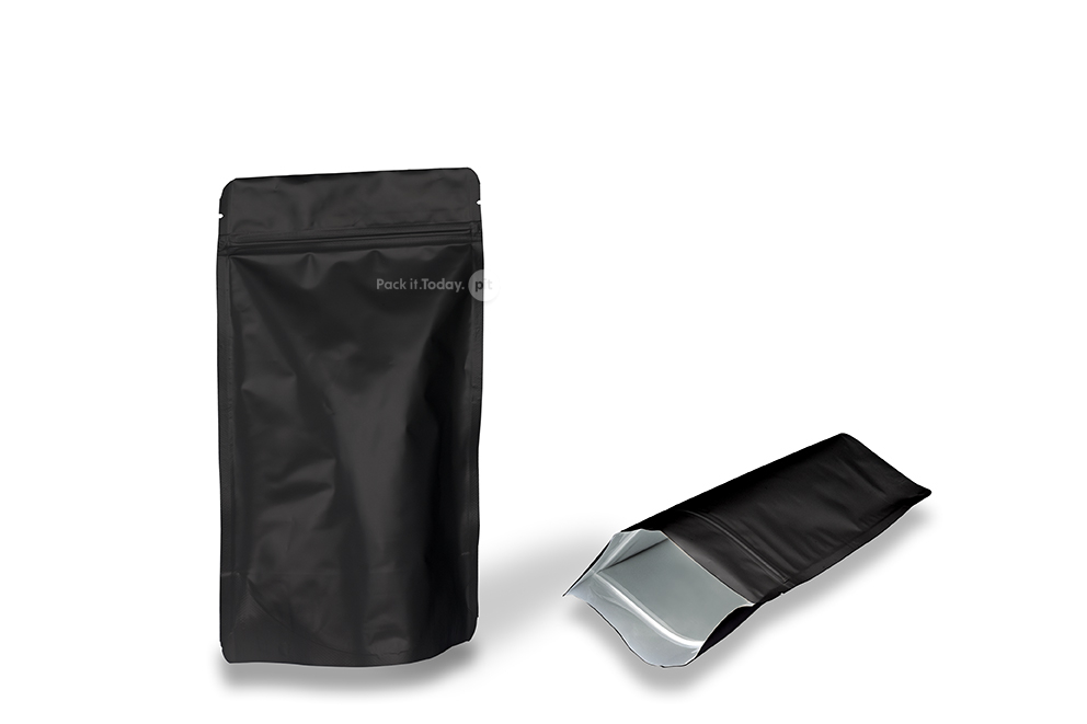Bolsas de pie negras mate - 130 x 225 x 70 mm, 500 ml