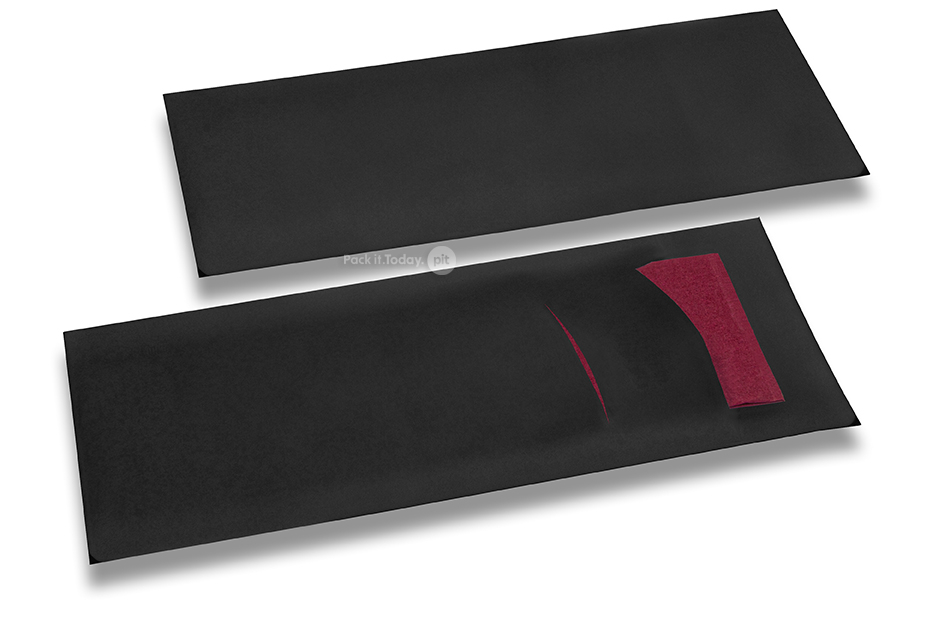 Bolsas para cubiertos negro con incisión + rojo burdeos servilleta de papel