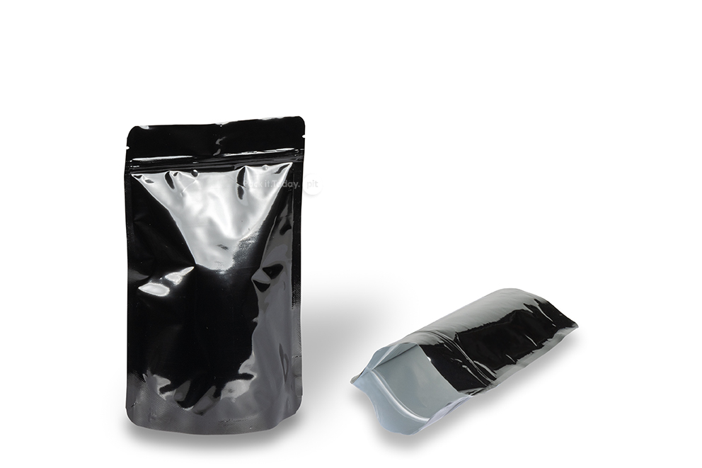 Bolsas de pie negras brillante - 130 x 225 x 70 mm, 500 ml