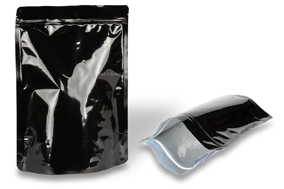 Bolsas de pie negras brillante - 200 x 300 x 100 mm, 1800 ml
