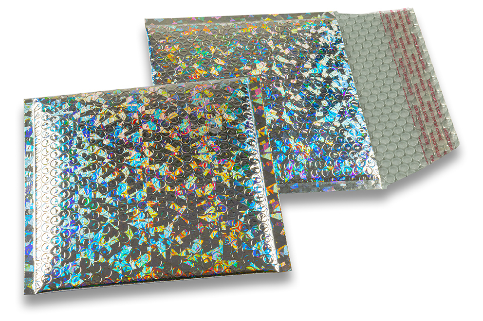 Sobres acolchados ECO metalizados - plata con holograma 165 x 165 mm