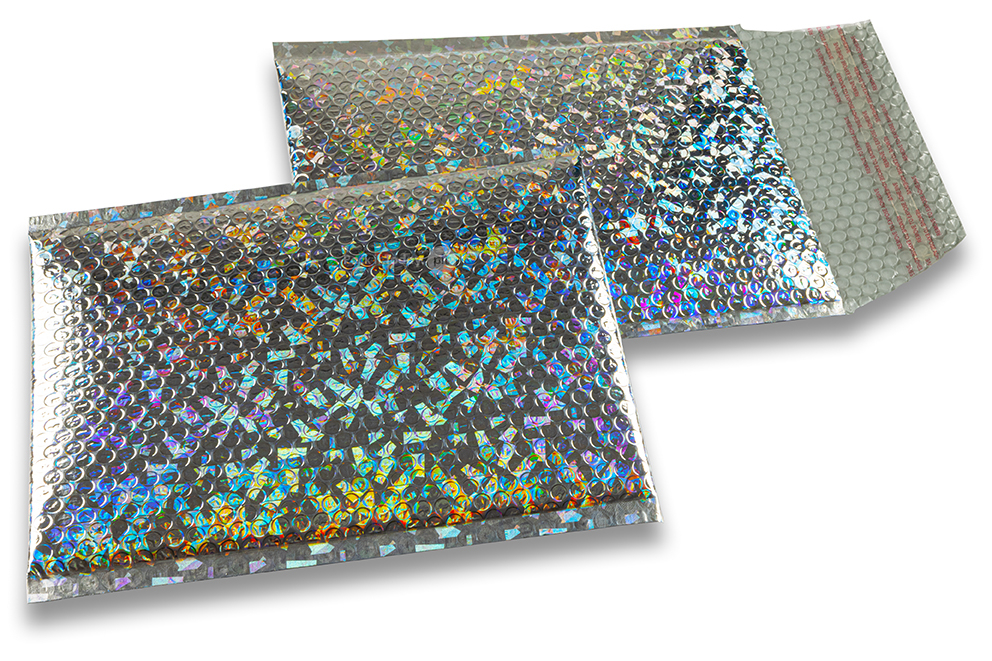 Sobres acolchados ECO metalizados - plata con holograma 180 x 250 mm