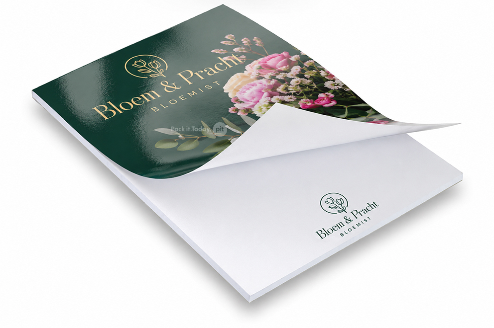 Blocs de notas personalizados - 210 x 297 mm, cubierta con laminado brillante