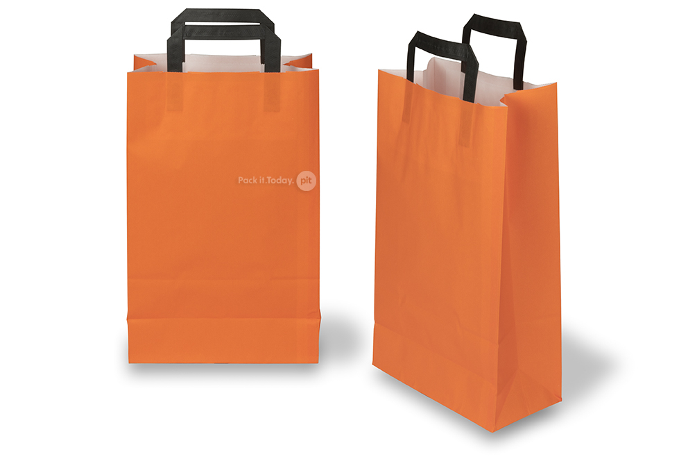 Bolsas de papel con asas planas - naranja, 220 x 105 x 360 mm