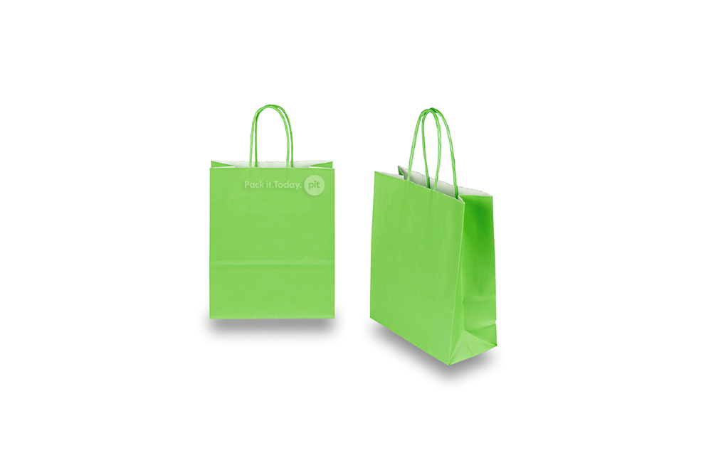 Bolsas de papel con asas redondas - verde, 180 x 80 x 220 mm, 90 gramos