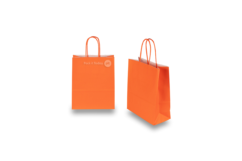 Bolsas de papel con asas redondas - naranja, 180 x 80 x 220 mm, 90 gramos