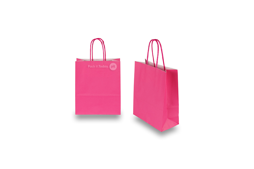 Bolsas de papel con asas redondas - rosa brillante, 180 x 80 x 220 mm, 90 gramos