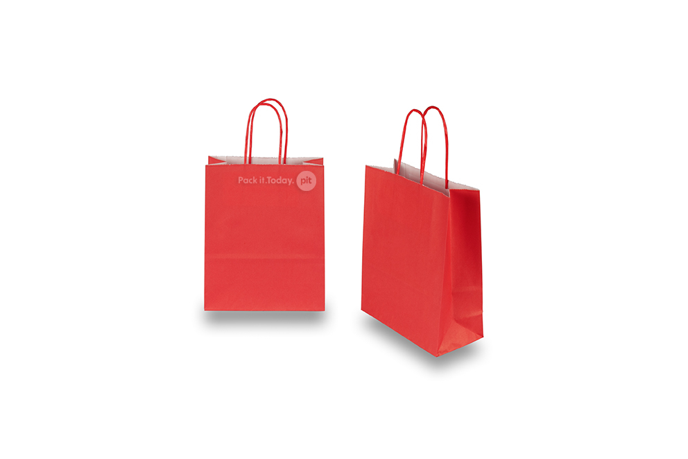 Bolsas de papel con asas redondas - rojo fuego, 180 x 80 x 220 mm, 90 gramos