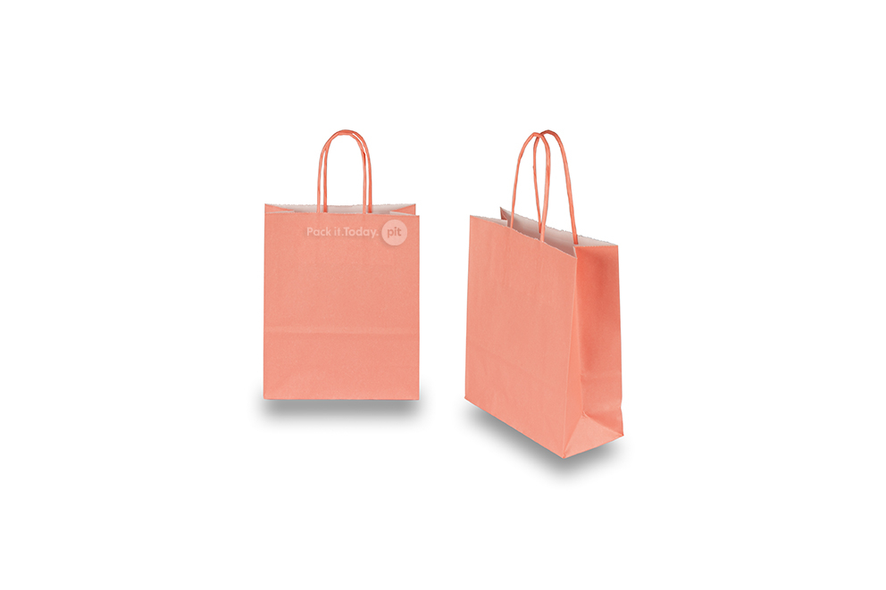 Bolsas de papel con asas redondas - rosa salmón, 180 x 80 x 220 mm, 90 gramos