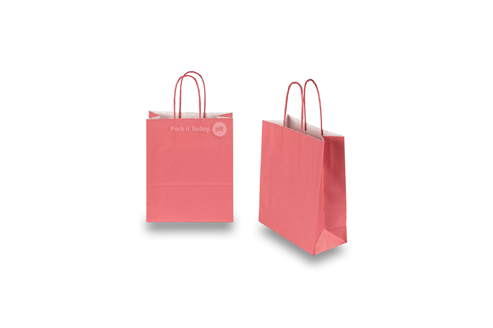 Bolsas de papel con asas redondas - rojo terciopelo, 180 x 80 x 220 mm, 90 gramos