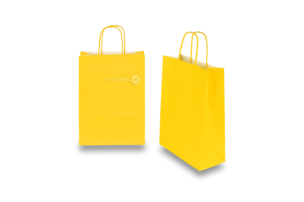 Bolsas de papel con asas redondas - amarillo, 220 x 100 x 310 mm, 90 gramos