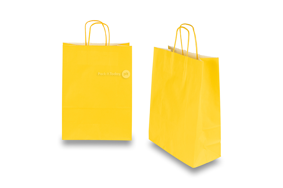 Bolsas de papel con asas redondas - amarillo, 260 x 120 x 350 mm, 90 gramos