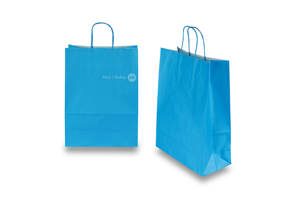 Bolsas de papel con asas redondas, azul, 260 x 120 x 350 mm, 90 gramos
