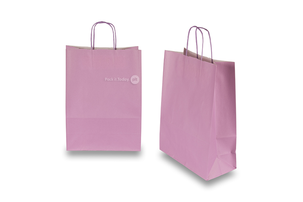 Bolsas de papel con asas redondas - lila, 260 x 120 x 350 mm, 90 gramos