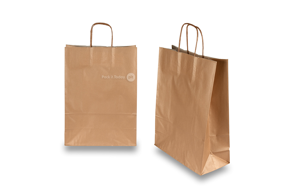 Bolsas de papel con asas redondas - bronce, 260 x 120 x 350 mm, 90 gramos