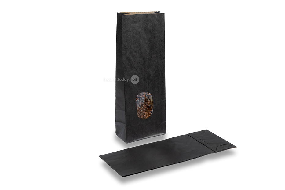 Bolsas de papel con base negro - 105 x 65 x 298 mm con ventana, 500 ml