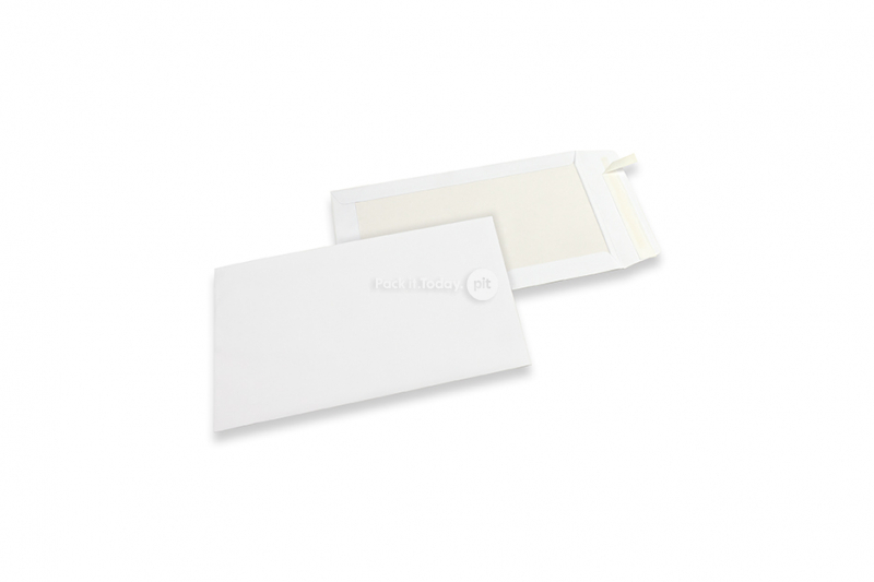 Sobres con dorso de cartón - 185 x 280 mm, anverso kraft blanco de 120 gramos, reverso dúplex blanco de 450 gramos, tira 