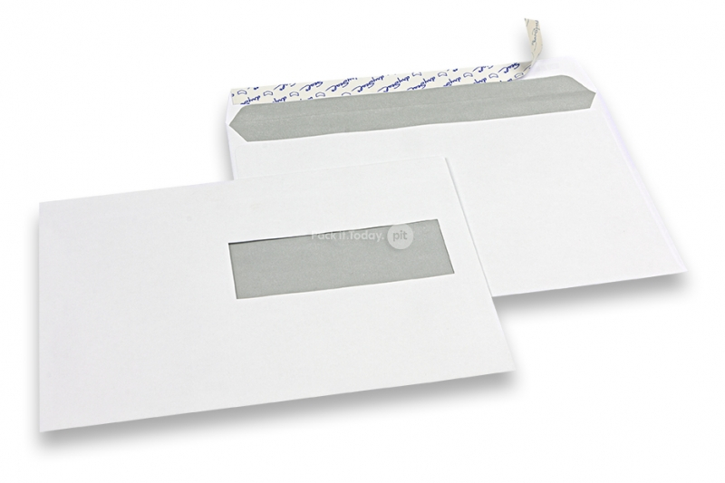 Sobres con ventana, blancos, 156 x 220 mm (EA5), ventana a la derecha 40 x 110 mm, posición de la ventana a 15 mm desde derecha y 66 mm del extremo inferior, cierre autoadhesivo, 90 gramos, peso aprox. cada uno 5 g