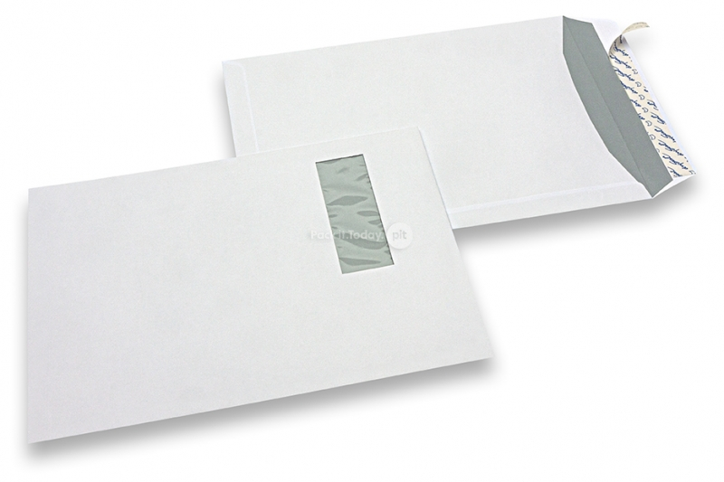Sobres con ventana, blancos, 220 x 312 mm (EA4), ventana a la izquierda 40 x 110 mm, posición de la ventana a 20 mm desde izquierda y 50 mm del parte superior, cierre autoadhesivo, 120 gramos, peso aprox. cada uno 18 g