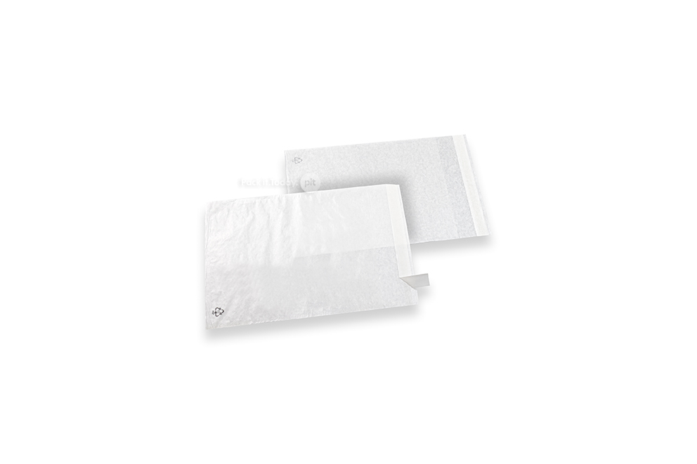 Bolsas pergamino (glassine) blancas con tira autoadhesiva - 130 x 150 mm