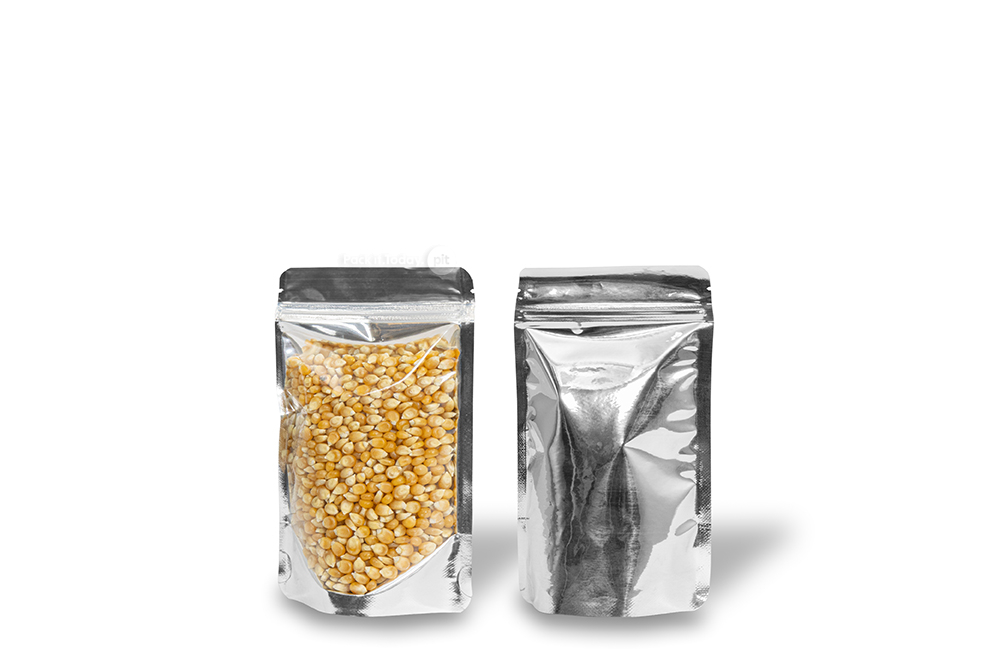 Bolsas metálicas transparentes stand-up - plata metalizado, 110 x 185 x 70 mm - 250 ml