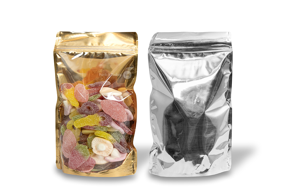Bolsas metálicas transparentes stand-up - dorado metalizado, 160 x 270 x 80 mm - 750 ml
