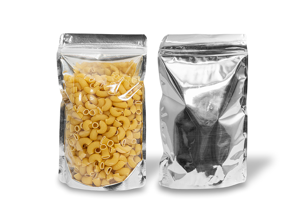 Bolsas metálicas transparentes stand-up - plata metalizado, 180 x 290 x 90 mm - 1000 ml
