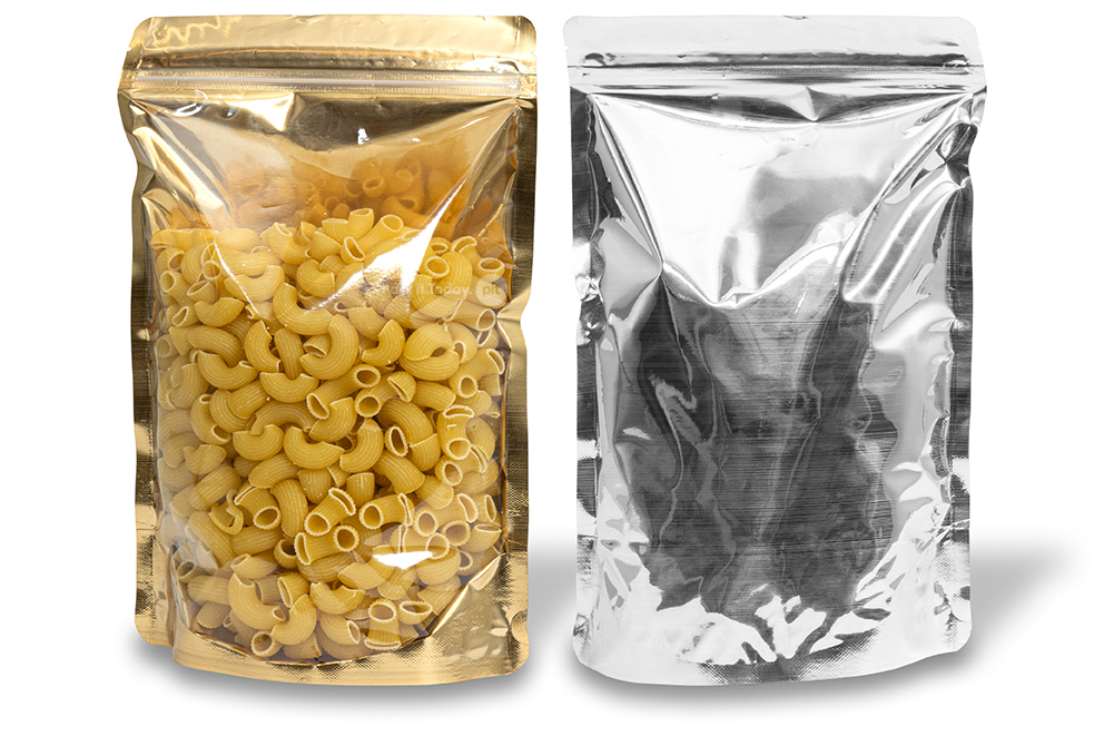 Bolsas metálicas transparentes stand-up - dorado metalizado, 200 x 300 x 100 mm - 1800 ml